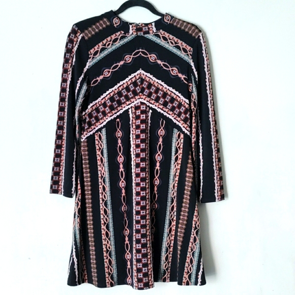 Free People Stella Knit Mock Neck Printed Long Sleeve Mini Dress Size M - Picture 2 of 9